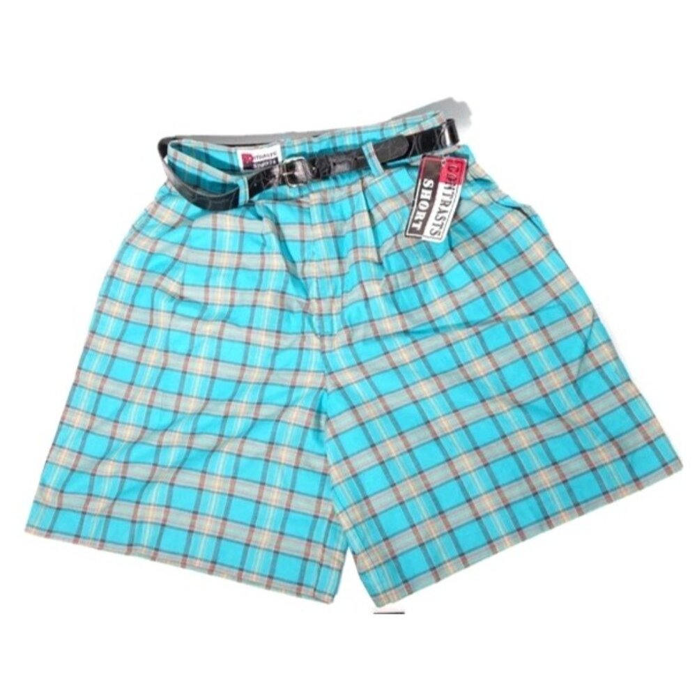 Vintage 80s Madras Shorts Womens Size 11 High Waisted  Bermuda Plaid Teal Blue N